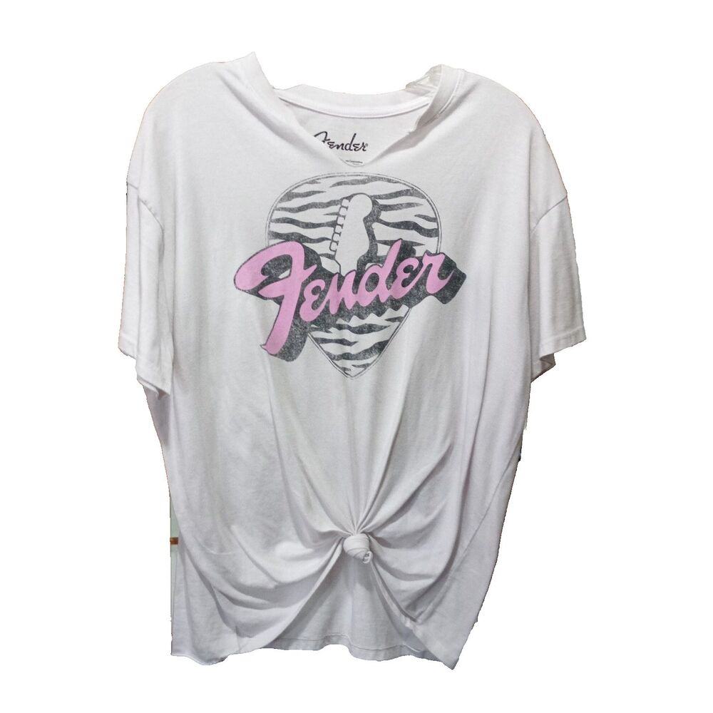 Fender Guitar Pick Graphic T-Shirt XXL White Pink Logo Zebra Print 2021 Tee
